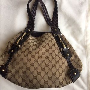 GUCCI Brown Leather and Canvas Pelham Tote